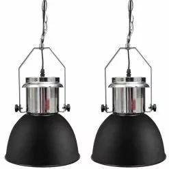 VIDAXL Plafonnier Metallique 2 Pcs Hauteur Reglable Moderne Noir