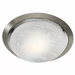 Esto Plafonnier Pluto - Diam. 29 Cm - Acier Chromé Et Verre Albâtre Blanc