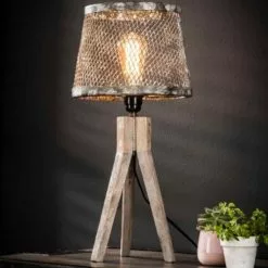 NOUVOMEUBLE Lampe à Poser Trépied En Bois Et Métal MARTA