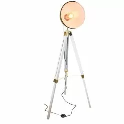The Home Deco Factory Lampadaire En Métal Et Bois Avec Tête Orientable - H.150 Cm - Blanc