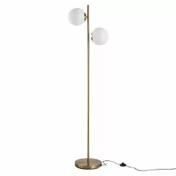 HOMCOM Lampadaire Design Néo-rétro 2 Boules Max. 40 W Métal Doré