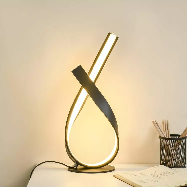 HOMCOM Lampe Ă Poser Design Contemporain - Lampe De Table Design Spirale - Dim. 21L X 15l X 43H Cm - Alu. Noir LED Blanc Chaud â Image 2