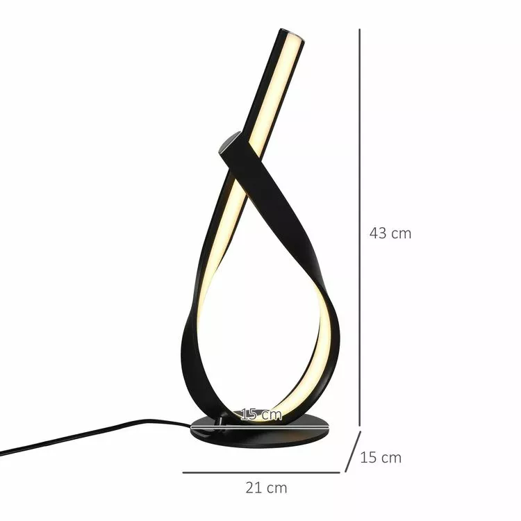 HOMCOM Lampe Ă Poser Design Contemporain - Lampe De Table Design Spirale - Dim. 21L X 15l X 43H Cm - Alu. Noir LED Blanc Chaud â Image 3