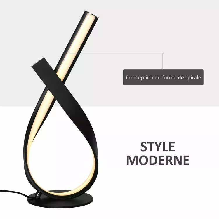 HOMCOM Lampe Ă Poser Design Contemporain - Lampe De Table Design Spirale - Dim. 21L X 15l X 43H Cm - Alu. Noir LED Blanc Chaud â Image 5