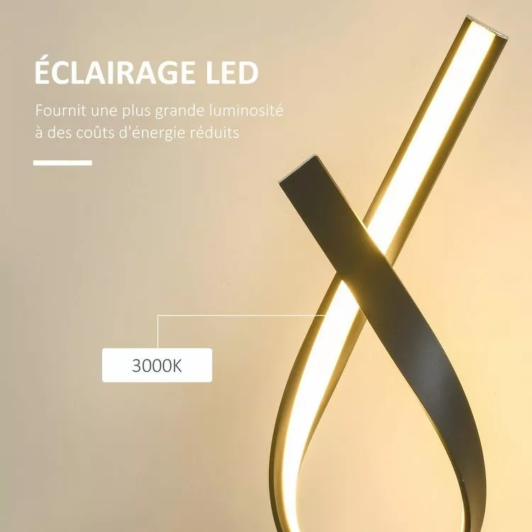 HOMCOM Lampe Ă Poser Design Contemporain - Lampe De Table Design Spirale - Dim. 21L X 15l X 43H Cm - Alu. Noir LED Blanc Chaud â Image 6