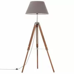 VIDAXL Lampadaire A Trepied Marron Miel Et Gris Bois De Teck 141 Cm