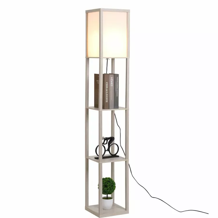 HOMCOM Lampadaire étagère Lampe étagère 26L X 26l X 160H Cm 3 étagères 4 Niveaux MDF Gris Clair