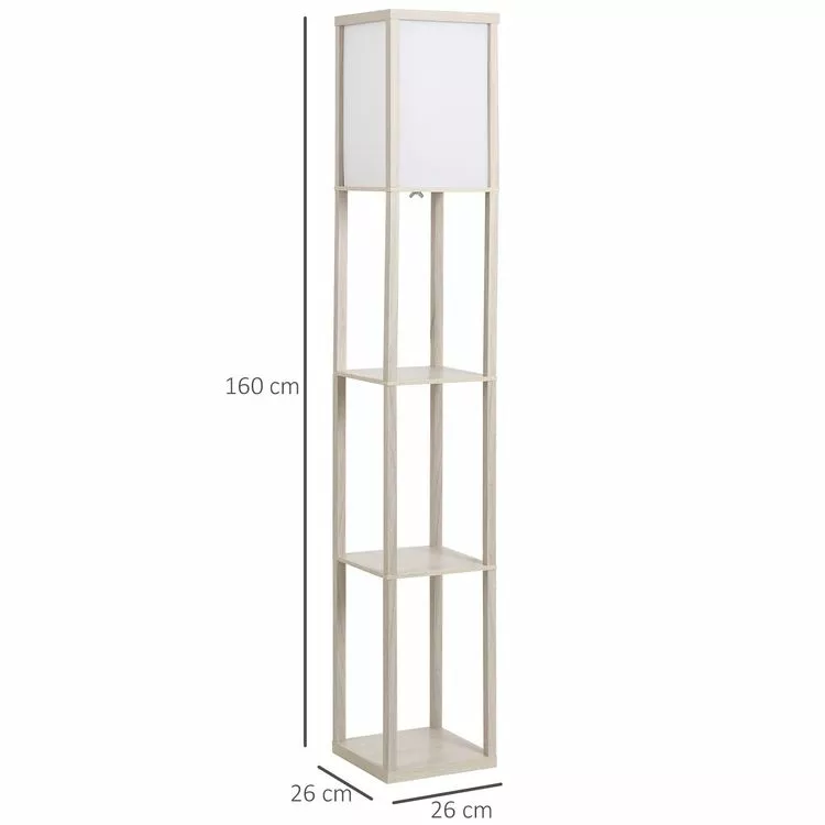 HOMCOM Lampadaire étagère Lampe étagère 26L X 26l X 160H Cm 3 étagères 4 Niveaux MDF Gris Clair – Image 3