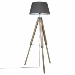 ATMOSPHERA Lampadaire Trépied Bois Runo - H. 145 Cm - Gris