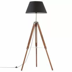 VIDAXL Lampadaire A Trepied Marron Miel Et Noir Bois De Teck 141 Cm