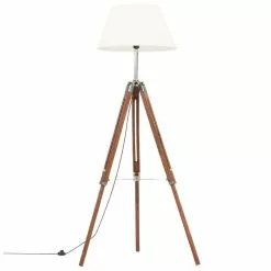 VIDAXL Lampadaire A Trepied Marron Miel Et Blanc Bois De Teck 141 Cm