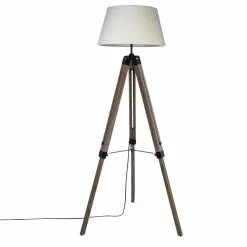 ATMOSPHERA Lampadaire Trépied Bois Runo - H. 145 Cm - Blanc
