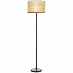 HOMCOM Lampadaire Cannage Style Cosy 40 W Max. H.153 Cm Piètement Mât Noir Abat-jour Cannage