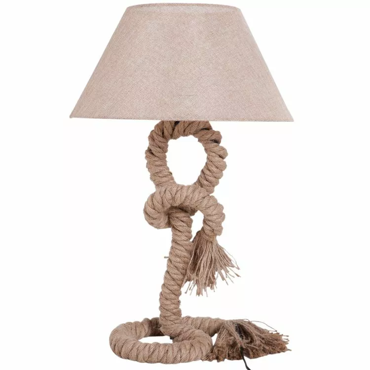 HOMCOM Lampe De Table - Lampe à Poser Style Marin - Ø 40 X 65H Cm - Abat-jour PVC Revêtement Lin Beige