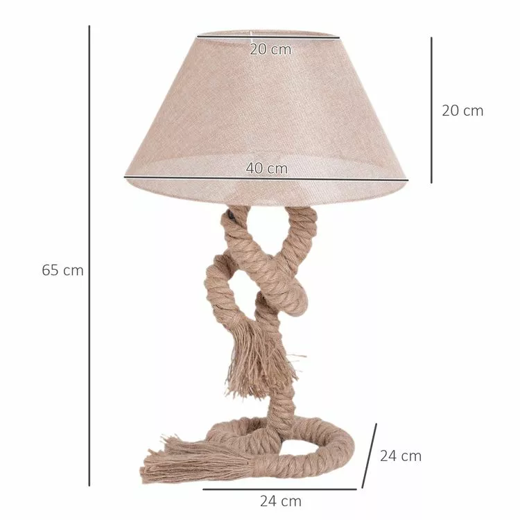 HOMCOM Lampe De Table - Lampe à Poser Style Marin - Ø 40 X 65H Cm - Abat-jour PVC Revêtement Lin Beige – Image 3