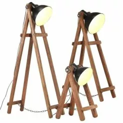 VIDAXL Lampadaires 3 Pcs Noir E27 Bois De Manguier Massif