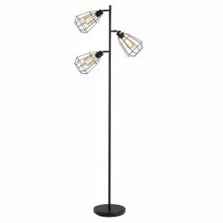 HOMCOM Lampadaire Design Industriel 3 Ampoules Max. 40 W Abat-jour Cage Métal Noir