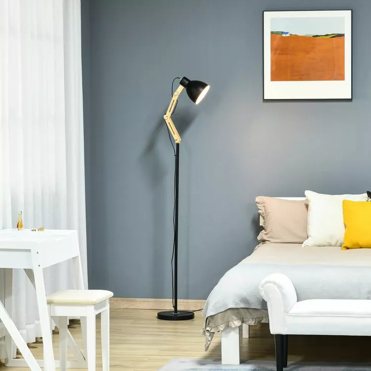 HOMCOM Lampadaire Design Style Industriel 40 W Max. Angle Réglable Métal Noir – Image 2