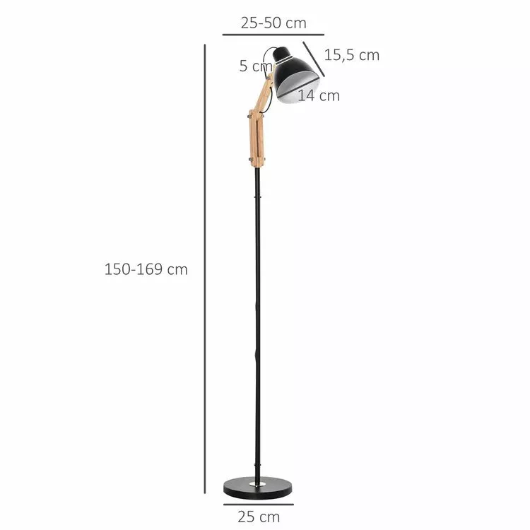 HOMCOM Lampadaire Design Style Industriel 40 W Max. Angle Réglable Métal Noir – Image 3