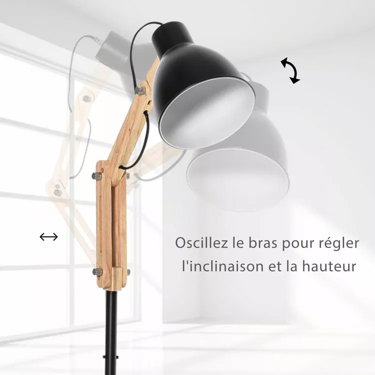 HOMCOM Lampadaire Design Style Industriel 40 W Max. Angle Réglable Métal Noir – Image 4