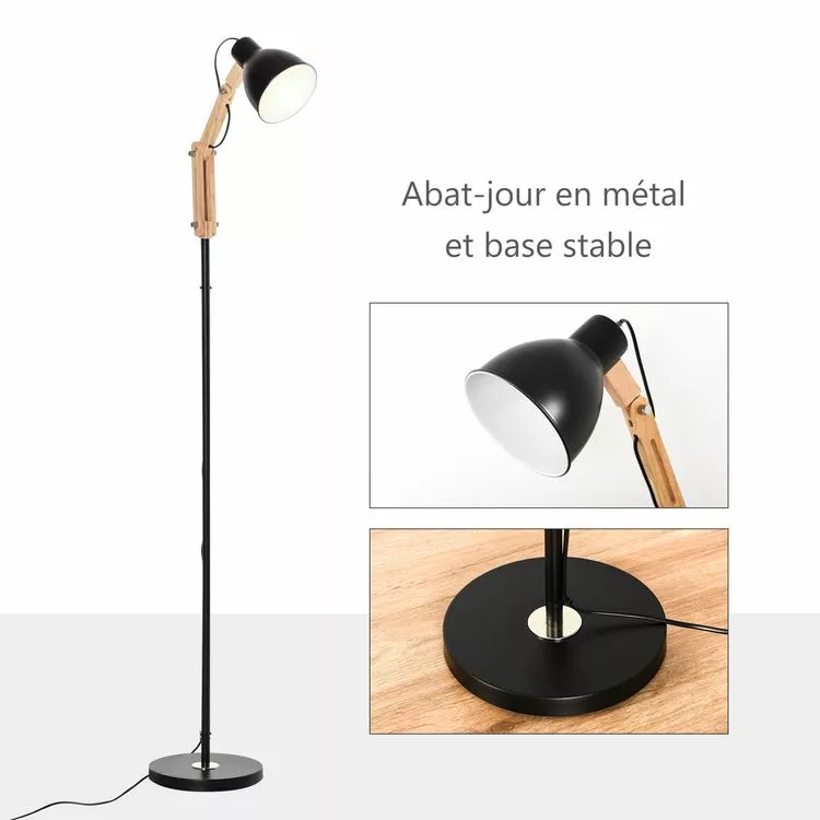 HOMCOM Lampadaire Design Style Industriel 40 W Max. Angle Réglable Métal Noir – Image 5