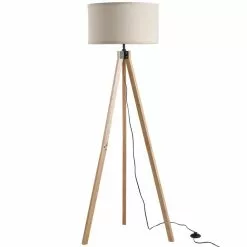 HOMCOM Lampadaire Trépied Style Scandinave 40 W Max. Dim. 45L X 45l X 152H Cm Bois De Pin Lin Beige