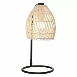 HOMCOM Lampe De Table Arquée - Lampe à Poser Style Néo-rétro - Ø 20 X 41H Cm - Abat-jour Rotin Naturel